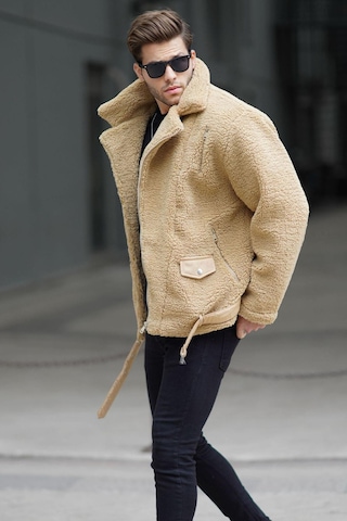 Madmext Camel Peluş Biker Erkek Ceket 6849-camel Camel