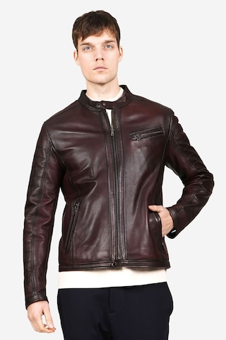 Dericlub Brg Erkek Hakim Yaka Slimfit Hakiki Deri Mont Bordo Bordo