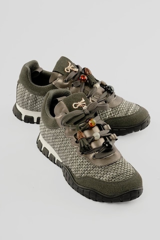 Mubiano Kadın Hasır Sneaker Süet Detaylı Boncuklu Calla Gri Gri
