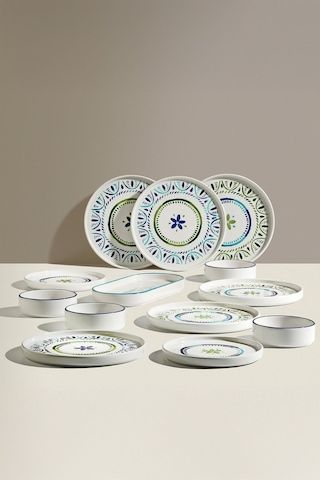 Nehir Karma Blue 6 Kişilik 13 Parça Seramik Kahvaltı Takımı Beyaz - Mavi