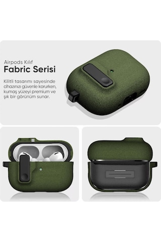 Apple Uyumlu AirPods Pro 1. / 2. Nesil İle Kılıf Standlı Kilitli Tpu Premium Matte Trip Case Koyu Yeşil