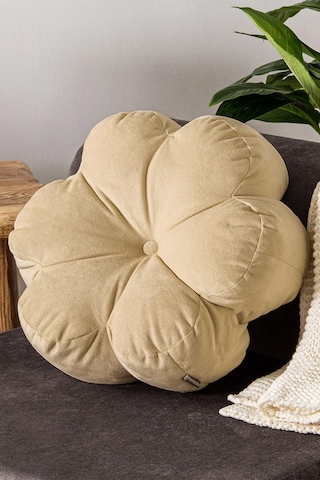 Papatya Bloom Dekoratif Kadife Kırlent- Bej - 40x40 Cm Bej