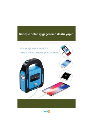 Güneş Enerjili İşıldak Ve Powerbank Özellikli Kamp Lambası Çok Renkli