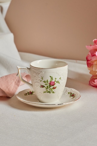 Karaca Vintage Rose Çay Fincanı Ve Tabağı 200 Ml Çok Renkli