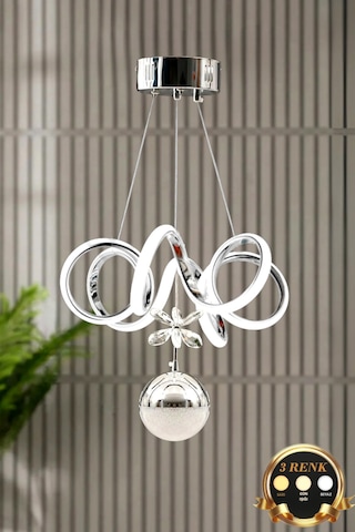 Elda Model Krom Kaplama 3 Renk Metal Salon Mutfak Oturma Yatak Odası Modern Led Sarkıt Avize Gri