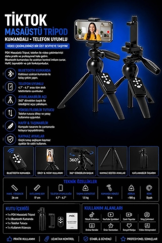 Pdx Tiktok Masaüstü Tripod Kumandalı Telefon Uyumlu