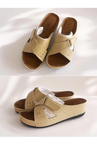 Mergenshoes A011 Bej Günlük Poli Yumuşak Taban Kadın Terlik