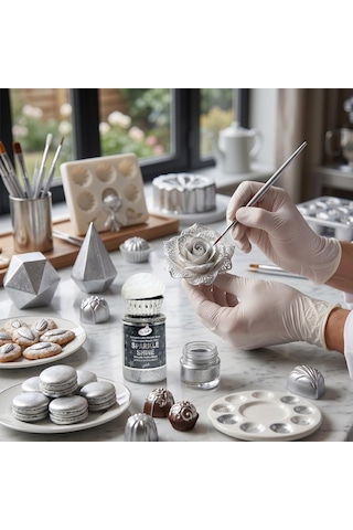 Dr. Gusto Sparkle Sıvı Metalik Boya Gümüş Silver Yenilebilir Pasta Ve Tatlı Dekor Boyası