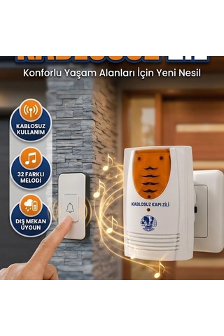 Kablosuz Kapı Zili 32 Melodili Kablo Gerektirmeyen Pratik Tasarım