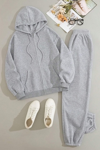 Fermuarlı Ceket Takım Eşofman Takımı Gri
