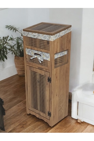 Ahşap Ekmek Sepetli Çekmeceli Hasır Kiler Dolabı Atlantik Çam