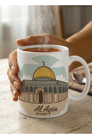 Özgür Filistin Free Palestine Ve Mescidi Aksa Temalı Özel Tasarım Çift Taraflı Baskılı Kupa Bardak Beyaz