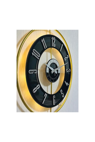 Pey Aksesuar Metal Camlı Duvar Saati 50 X 70 Cm Orta Boy Işıklı Gerçek Cam M51-gold-şeffaf-siyah-gümüş Sarı