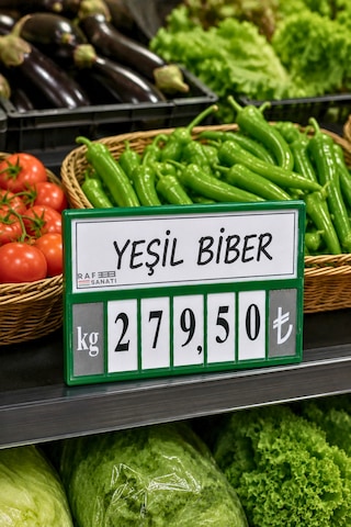 10 Adet - Fiyat Kasetlik Manav Kasap Şarküteri Etiketi Rakamlı Fiyatlık Ayaklı Büyük Boy 123x84 Mm Yeşil