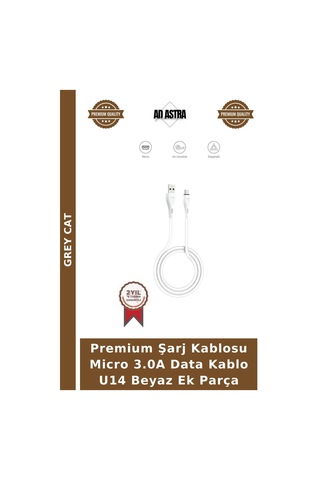 Premium Şarj Kablosu Micro 3.0a Data Kablo U14 Beyaz Ek Parça