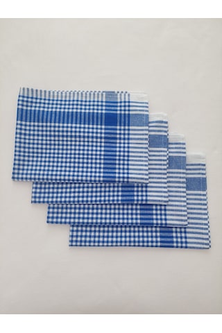 Pamuklu Mavi Renkli Pöti Kareli 4'lü Kurulama Bezi,peçete