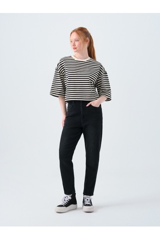 Loose Crop Kadın Tshirt K.kol Siyah