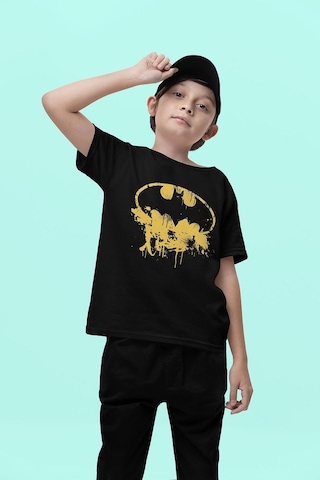Sevbano Tasarım Batman Logo Baskılı Unisex Film Çocuk Tişört 1-12 Yaş Siyah