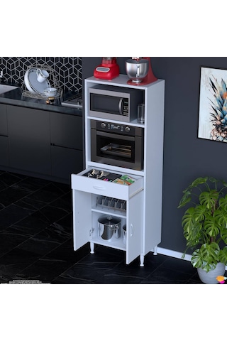 Modilayn Vio Fırın Dolabı 65x163,4x32.5 Cm Çekmeceli Kapaklı Mini/midi Mikrodalga Mutfak Dolabı Beyaz