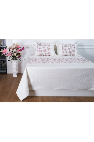 Finezza Gülfem Çiçek Baskılı Pembe Yatak Örtüsü Takımı Çift Kişilik 6 Parça-1464 Pembe