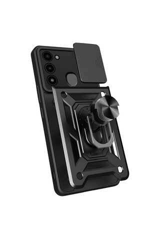 Nourthkiingdom Tecno Spark 8c Kılıf Magnetik Standlı Kamera Korumalı Nrtk Sürgülü Vega Kapak - Siyah Siyah