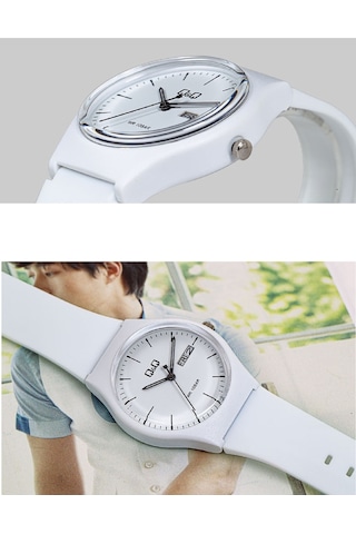 Q&Q QCG21202 Beyaz Su Geçirmez Çift Takvimli Unisex Kol Saati