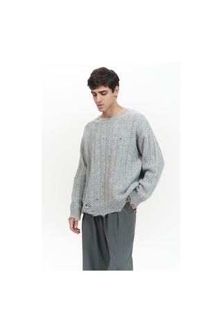 Vincent Yırtık Detay Gri Erkek Triko Kazak Gri