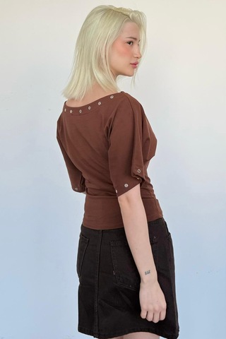 Madmext Kahverengi Off Shoulder Metal Detaylı Kadın Bluz Mg2671 Kahverengi