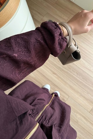 Ka Hijab Dantel Detaylı Takım - Bordo