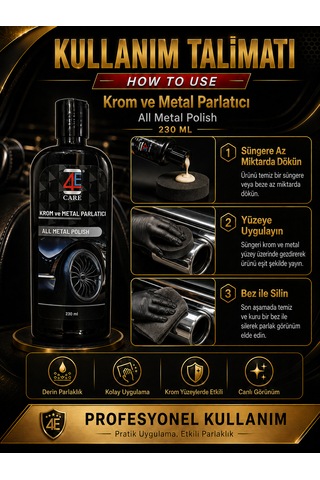 4e Care Krom Ve Metal Parlatıcı Kremi Pasları Anında Temizler