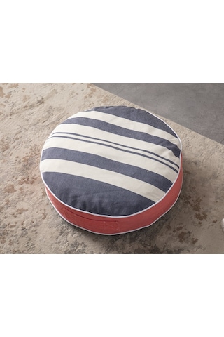 Çizgili Taşınabilir Dekoratif Yuvarlak Yer Minderi Puf, 60x60 Cm