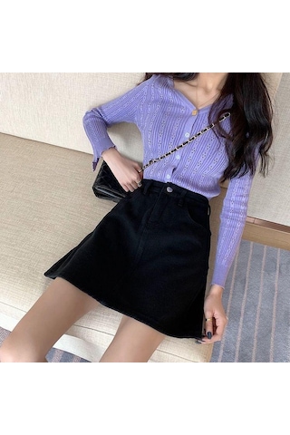 Kadın Etek Popüler Kot Etek Yüksek Bel Kore Kadınlar Için Diz Boyu Kısa Kot Etekler Açık Mavi