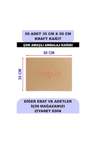50 Adet 35cm X 50cm 100 Gr. Baskısız Kraft Kağıt, Hediye Ürün Paketleme, Oto Paspası, Çocuk Etkinlikleri