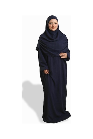 2 Parça Namaz Elbisesi Dokuma Kendinden Desenli 2502 02 Lacivert