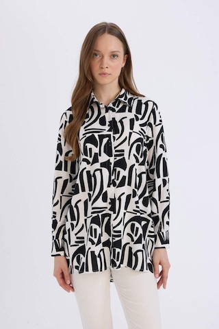 Defacto Relax Fit Gömlek Yaka Desenli Viskon Uzun Kollu Tunik D7348ax25spbk81 Siyah