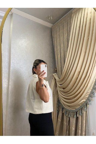 İlayla Keten Kot Karışımlı Yelek Krem