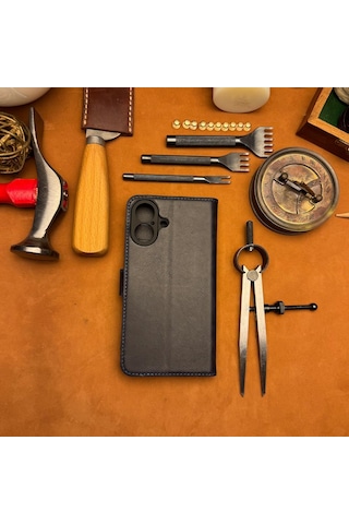 Bideri Patara Apple Uyumlu iPhone 17 Hakiki Deri Cüzdan Kılıf Lacivert