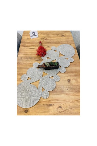 Jüt, Hasır,sarmal Model, Dekoratif Masa Örtüsü, Runner 40x110 Cm, Sehpa Örtüsü, Bohem Tarzı Taş Taş