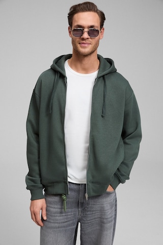 Grimelange Ashby Erkek Kapüşonlu Fermuarlı Cepli Kordonlu Boxy Kalıp Yeşil Sweatshirt Yeşil