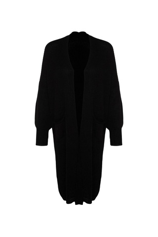 Frm Kadın Moda Şık Uzun V Yaka Regular Maxi Basic Triko Hırka Siyah