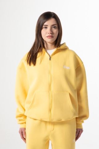 Flaw Nakışlı Zip Hoodie-28831 Sarı