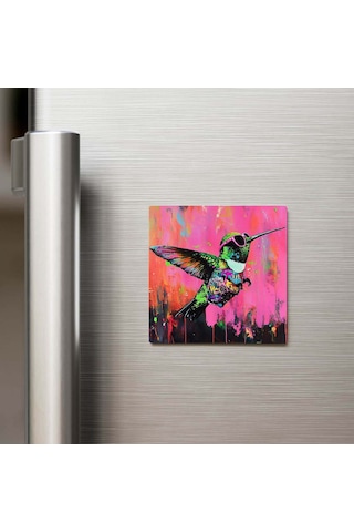 Hummingbird - Sinek Kuşu - Güneş Gözlüklü Style - Buzdolap Magneti - 9x9 Cm