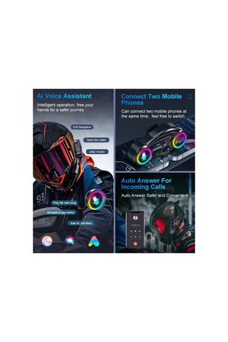 Hubrendy Kargo Y13 Motor Kask Kulaklık Rgb Modlu Radyolu Motosiklet Kulaklık 5.3 Bluetooth Intercom