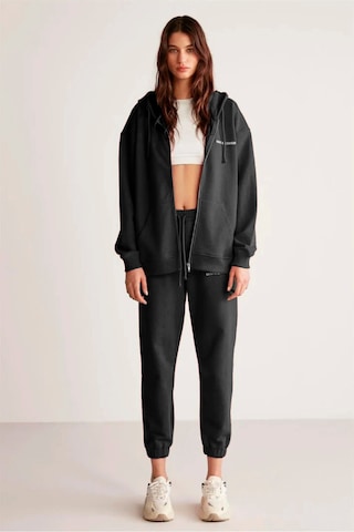 Grimelange Ametıs Kadın Oversize Organik Pamuklu Metal Fermuarlı Kapüşonlu Siyah Sweatshirt Siyah