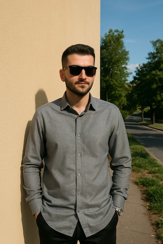 Luxıc Core Erkek Gri Klasik Slim Fit Uzun Kollu Pamuk Gömlek Şık Ofis & Günlük Kombin