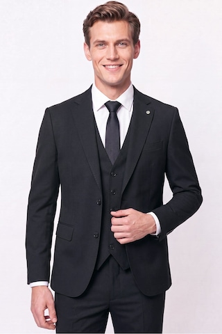 Efor Slim Fit Mono Yaka Esnek Yünlü Yelekli Siyah Takım Elbise Tk 950
