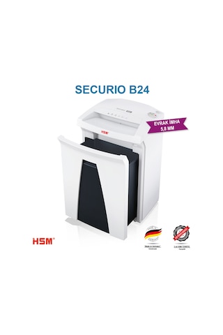 HSM SECURIO B24 - 5,8mm Evrak İmha Makinesi / Kağıt Kırpma Makinesi - CD İmha Makinesi - 35lt