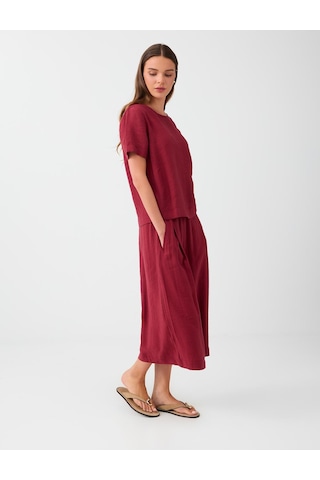 Jimmy Key Jimmy Key Kırmızı Beli Lastikli Bol Paça Midi Modal Pantolon 6ww187931600
