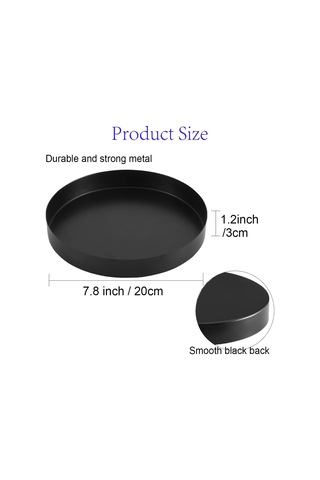 Tenfowee Kara Metal Yuvarlak Mum Tepsisi - Modern Köy Stili Ev Dekoru - Masaüstü Süs - 7.8 İnç Servis Tabağı