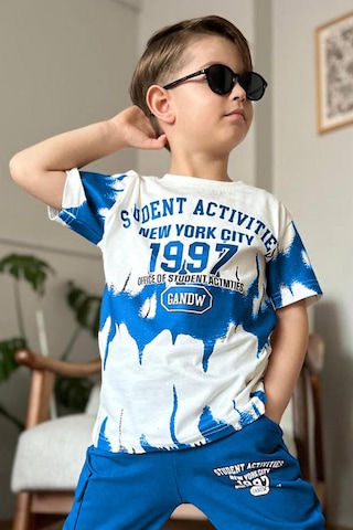 Riccotarz Erkek Çocuk New York City Ve Yazı Baskılı T-shirt Mavi Eşofman Takım
